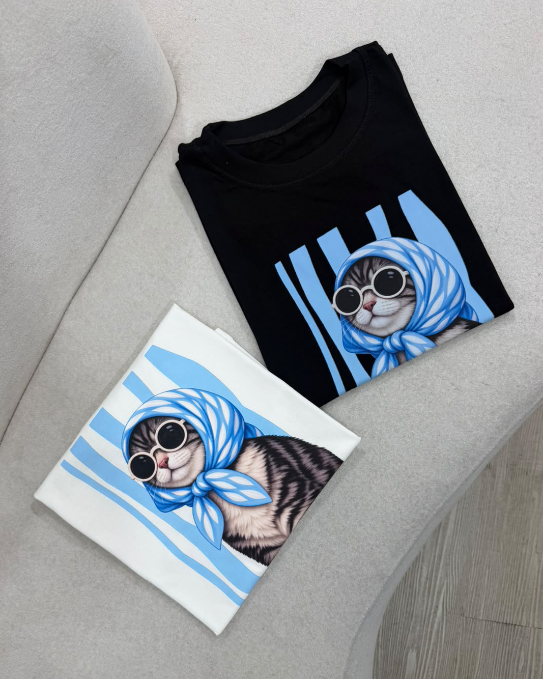 TEE CAT BLUE