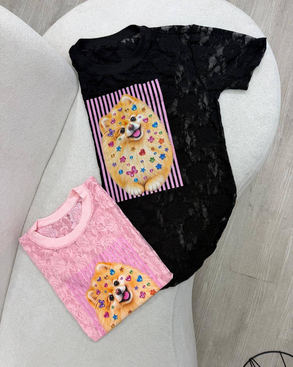 TEE RENDA DOG AZUL